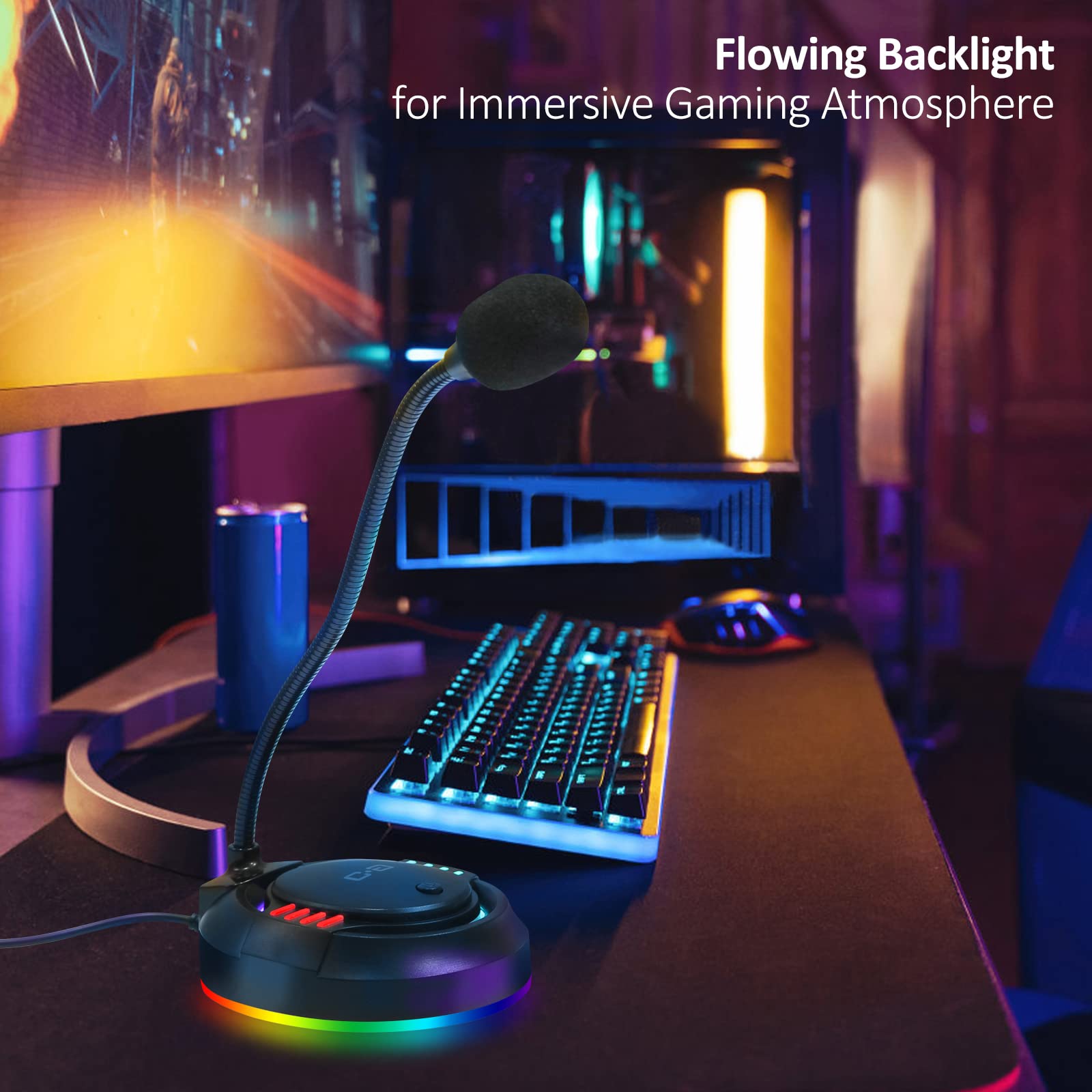 C G Changeek Usb Microphone With Rgb Glowing Light & Mute For Laptop Pc Desktop Computers, Gaming Microphone For Pc Ps4 / 5, Ide